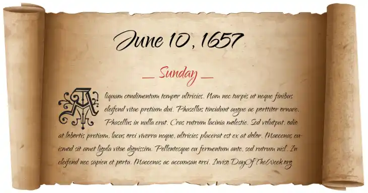 Sunday June 10, 1657