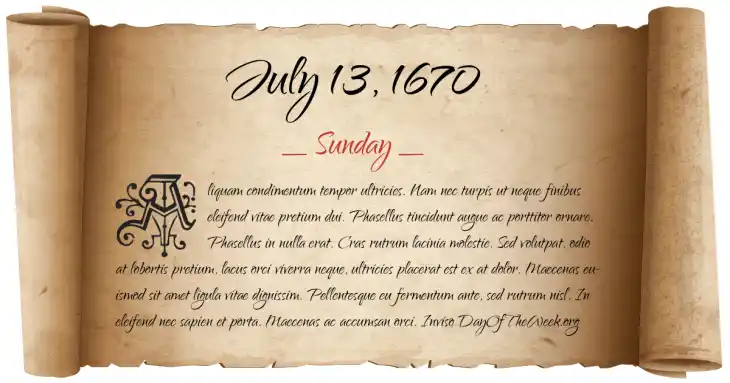 Sunday July 13, 1670