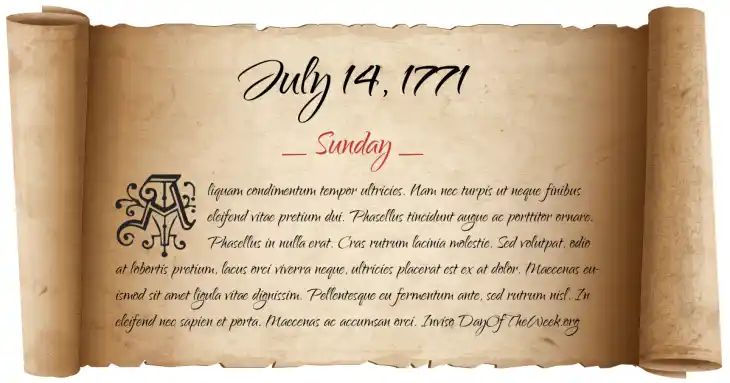 Sunday July 14, 1771