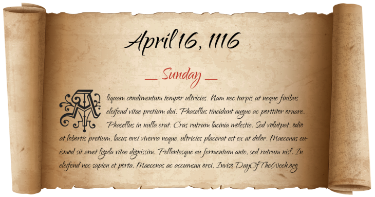 Sunday April 16, 1116