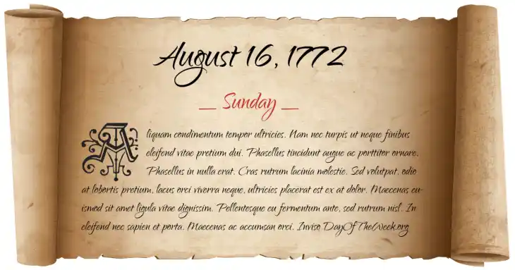 Sunday August 16, 1772