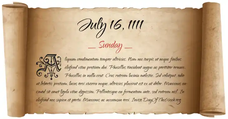Sunday July 16, 1111