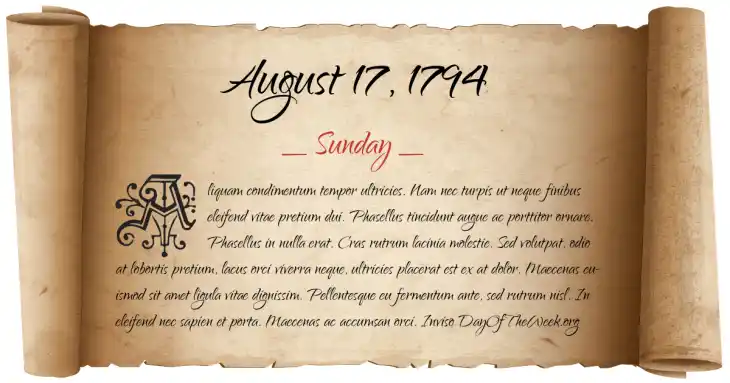 Sunday August 17, 1794