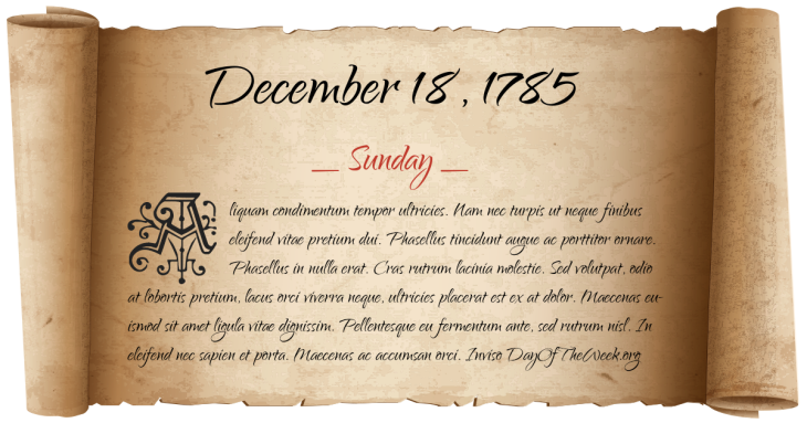 Sunday December 18, 1785