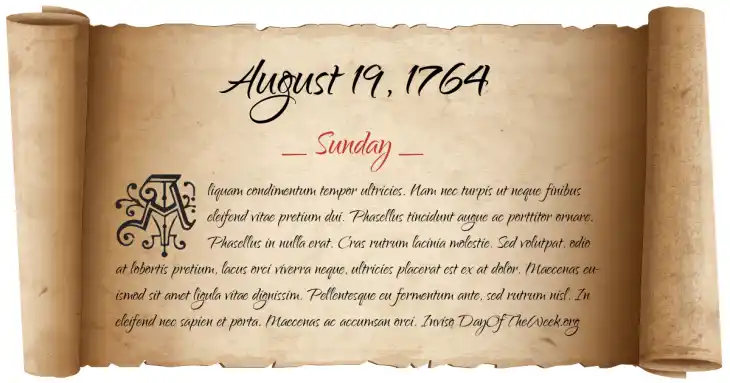 Sunday August 19, 1764