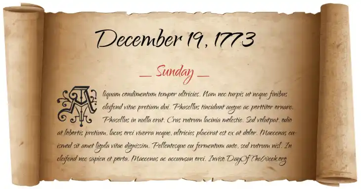 Sunday December 19, 1773