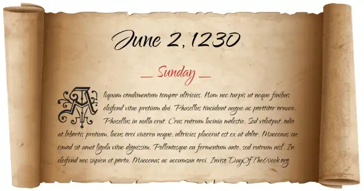 Sunday June 2, 1230