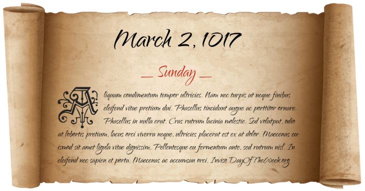 Sunday March 2, 1017