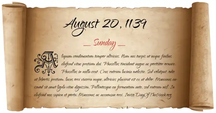 Sunday August 20, 1139