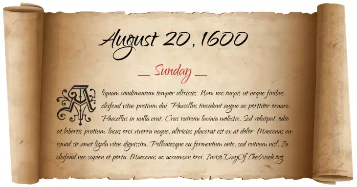 Sunday August 20, 1600