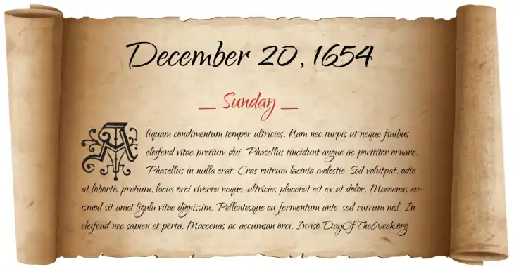 Sunday December 20, 1654