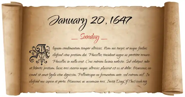 Sunday January 20, 1647