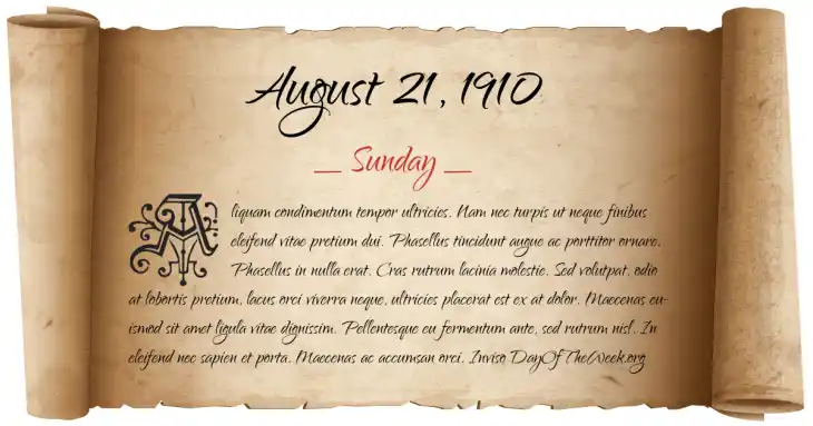 Sunday August 21, 1910