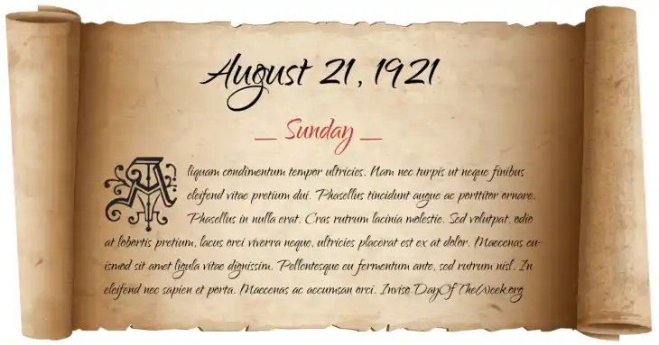 Sunday August 21, 1921
