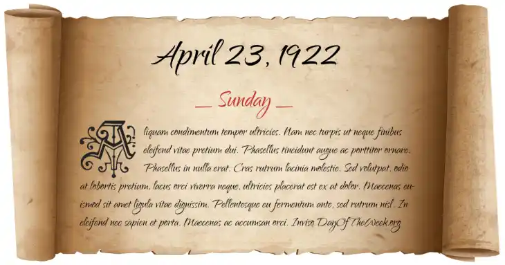 Sunday April 23, 1922