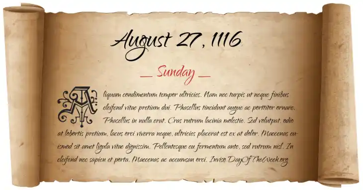 Sunday August 27, 1116