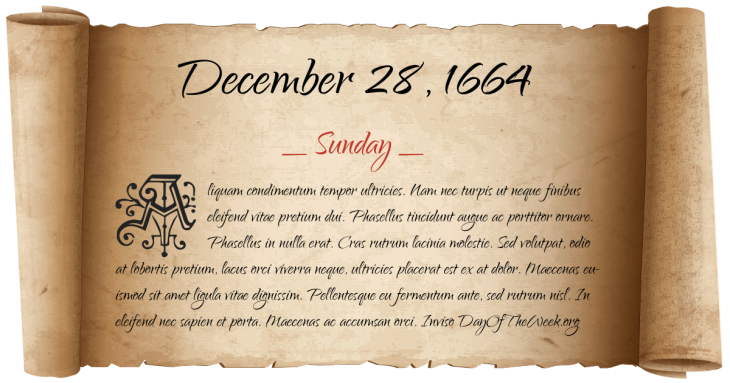 Sunday December 28, 1664