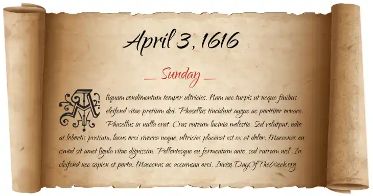 Sunday April 3, 1616