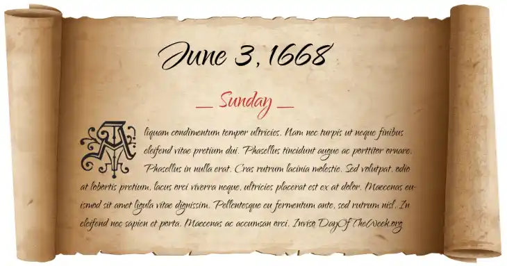 Sunday June 3, 1668