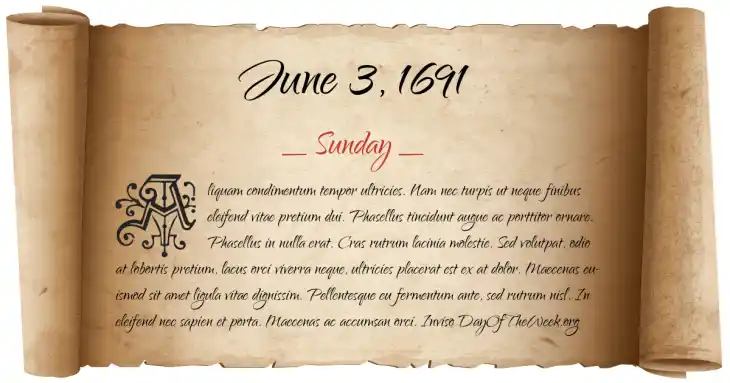 Sunday June 3, 1691