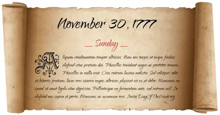 Sunday November 30, 1777