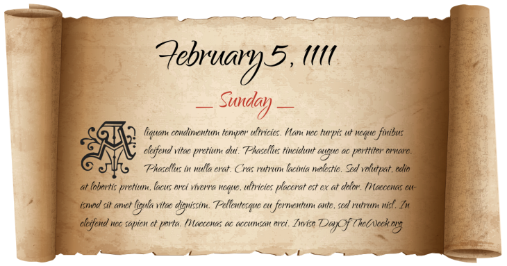 Sunday February 5, 1111