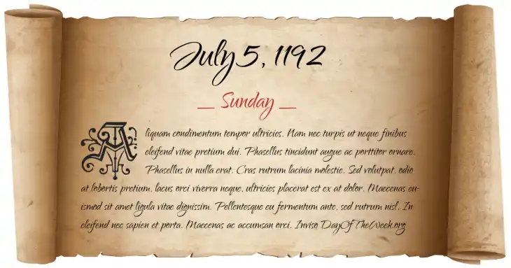 Sunday July 5, 1192