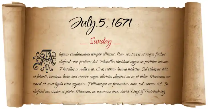 Sunday July 5, 1671