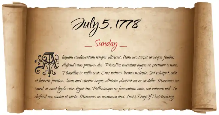 Sunday July 5, 1778