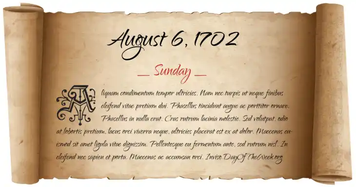 Sunday August 6, 1702
