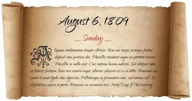 Sunday August 6, 1809