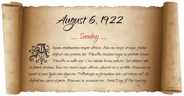 Sunday August 6, 1922