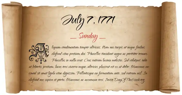 Sunday July 7, 1771