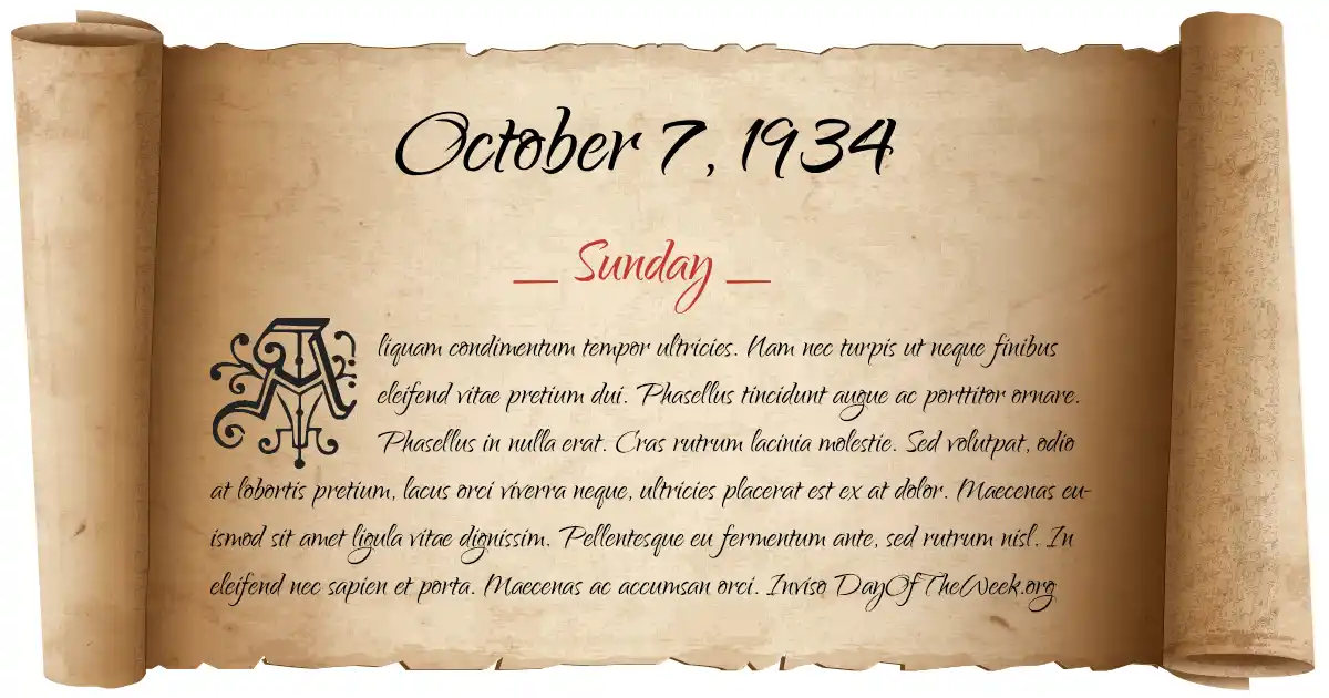October 7, 1934 date scroll poster