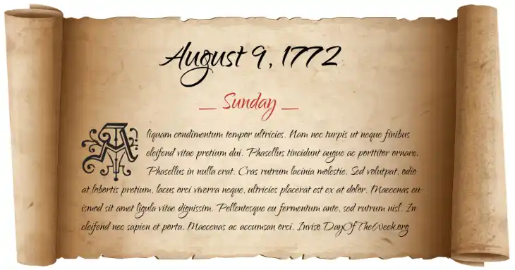 Sunday August 9, 1772