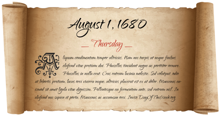 Thursday August 1, 1680