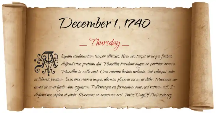 Thursday December 1, 1740
