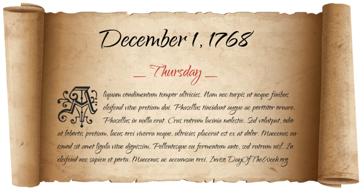 Thursday December 1, 1768