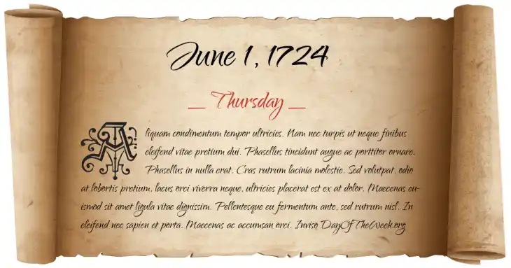 Thursday June 1, 1724