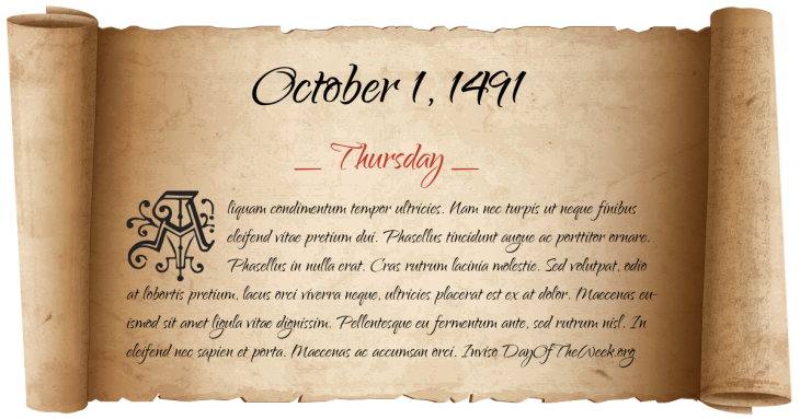 Thursday October 1, 1491