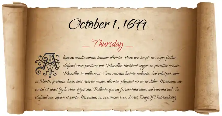 Thursday October 1, 1699