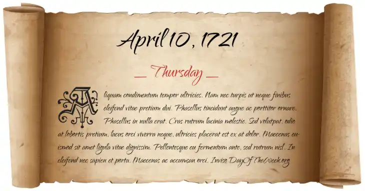 Thursday April 10, 1721