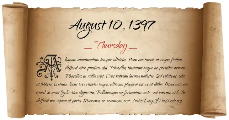 Thursday August 10, 1397