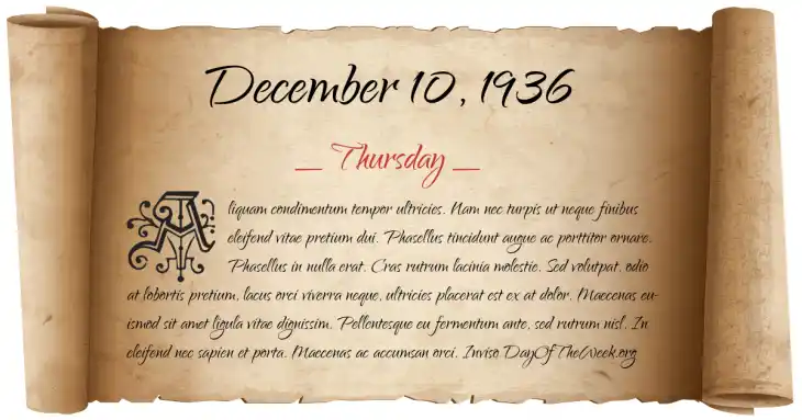 Thursday December 10, 1936