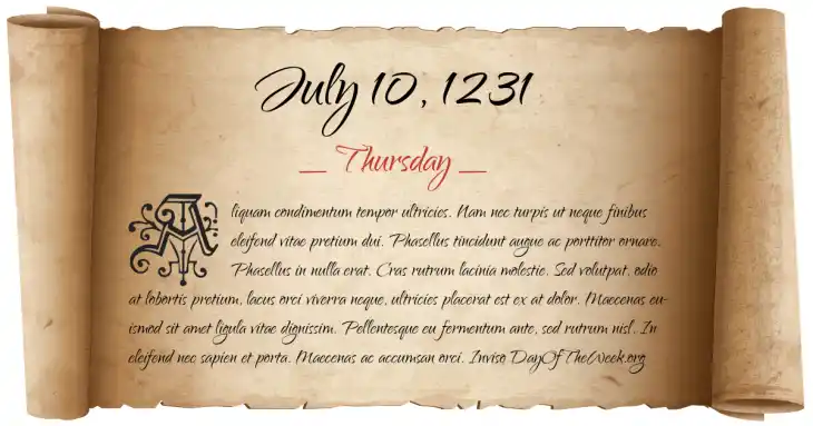 Thursday July 10, 1231