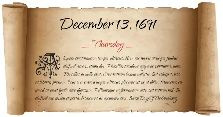 Thursday December 13, 1691
