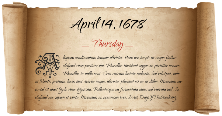 Thursday April 14, 1678