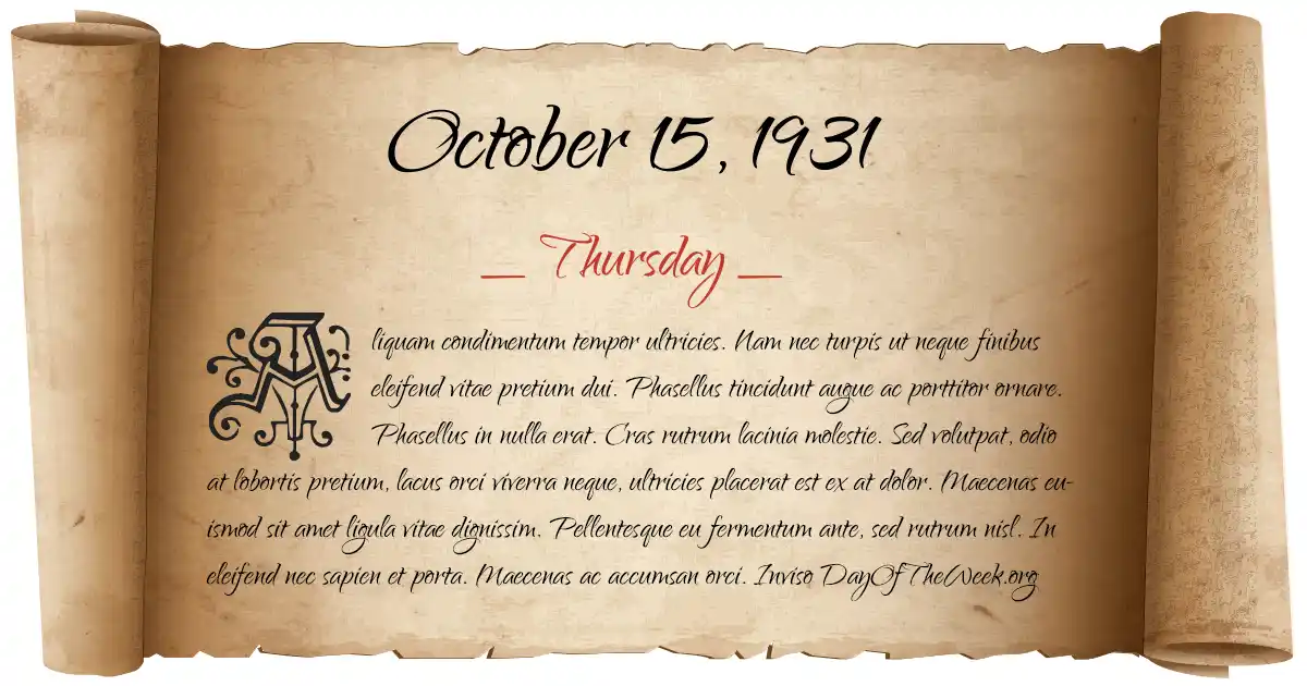 October 15, 1931 date scroll poster
