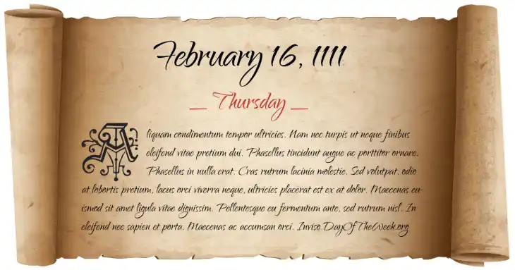 Thursday February 16, 1111