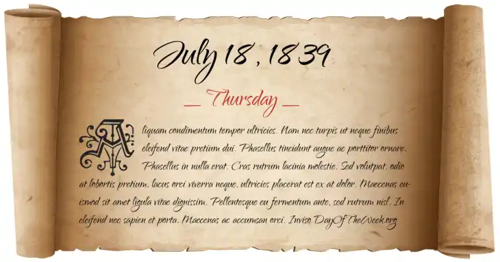 Thursday July 18, 1839